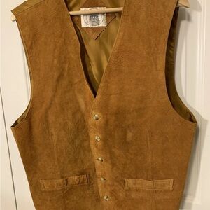 John Ashford mens sz XL Tan Suede brown nylon back Vest